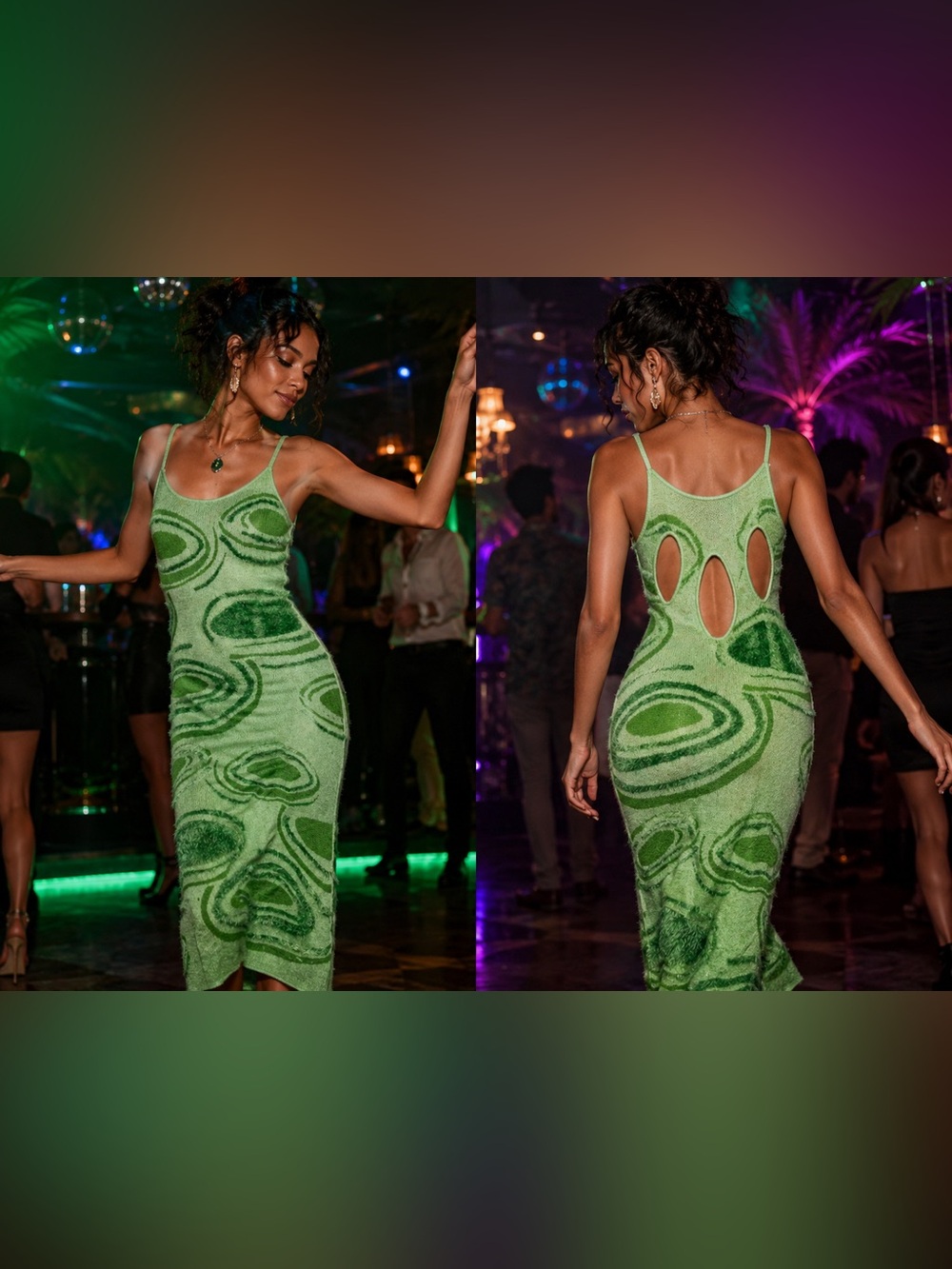 House of Sunny Green Knit Cutout Midi Dress